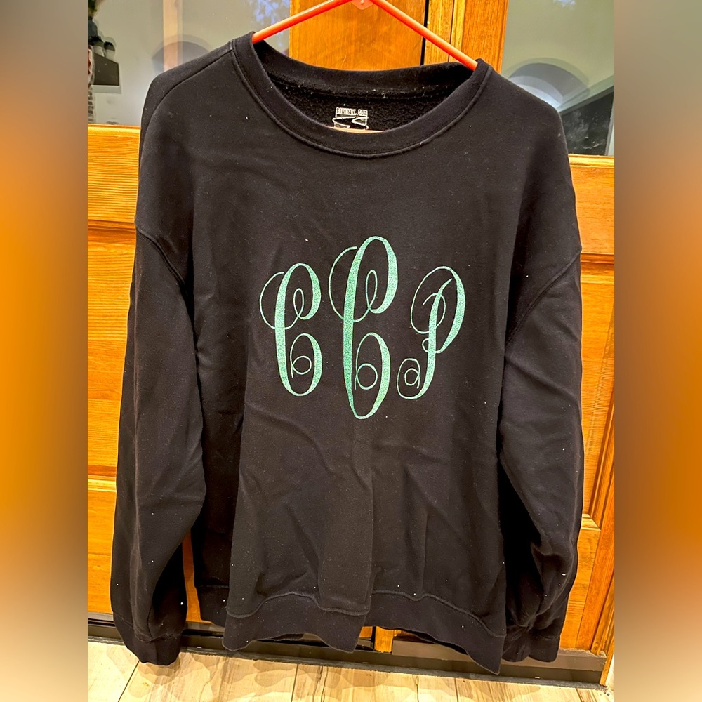 Size large.  Vinyl monogrammed sweatshirt. Glitter vinyl cCp initials.